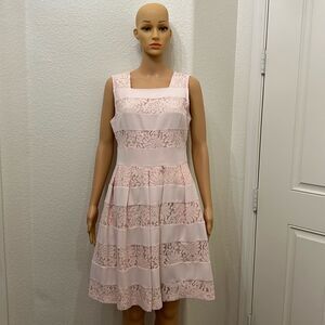 Karl Lagerfeld Paris Pink Casual Dress Sleeveless Sheer Floral Lace Embroidered
